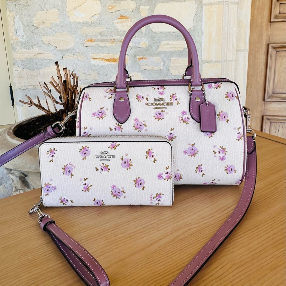 Coach Purple Satchel with Floral Accents